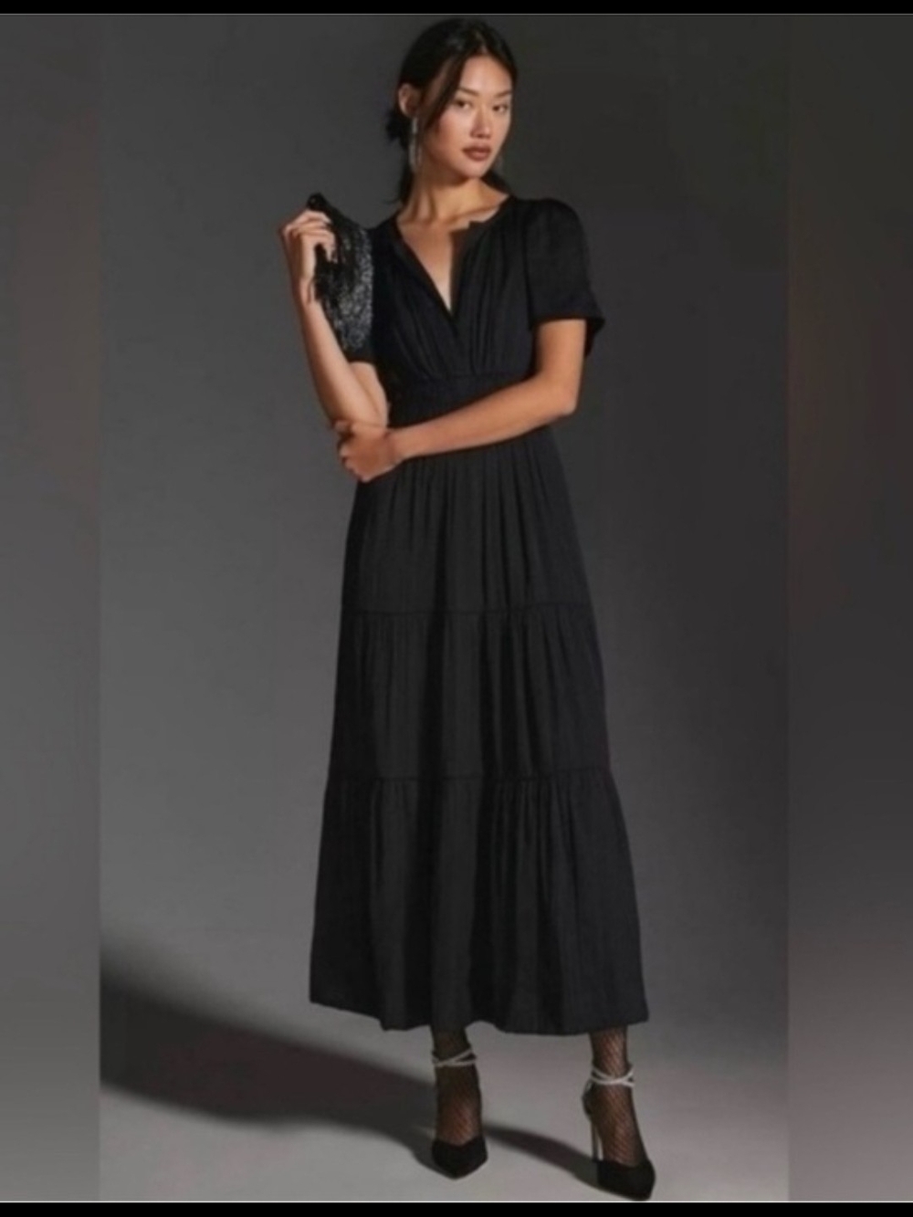 Anthropologie Somerset Satin Black Maxi dress XSP